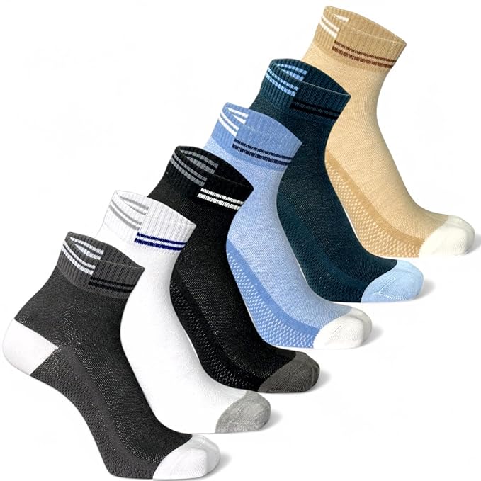 Set of six pairs of socks in various colors on a white background Cotton Ankle Socks Pack of 6