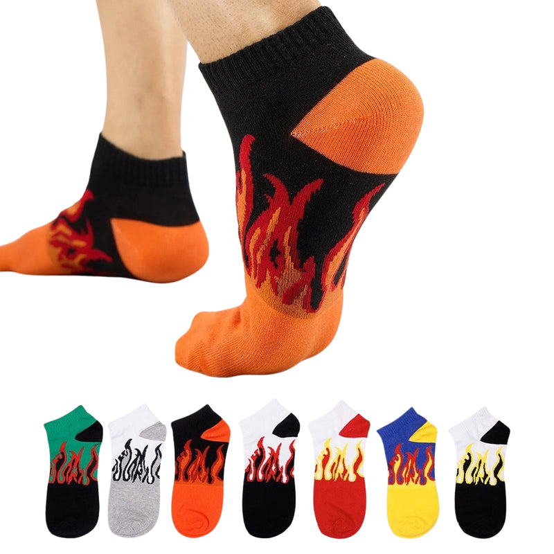 Unisex Fire Design Ankle Length Cotton Socks