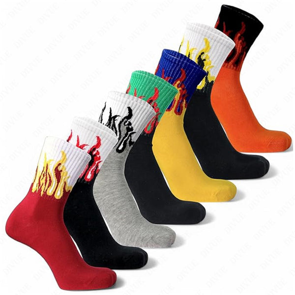 Premium crew length socks for unisex with fire design