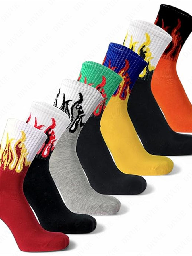 Premium crew length socks for unisex with fire design