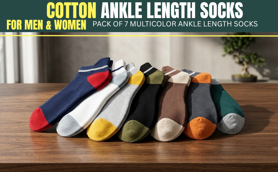 Primium Ankle Length Cotton Socks Unisex – Pack of 7