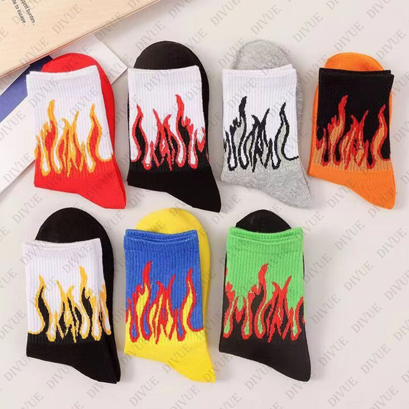 Premium crew length socks for unisex with fire design