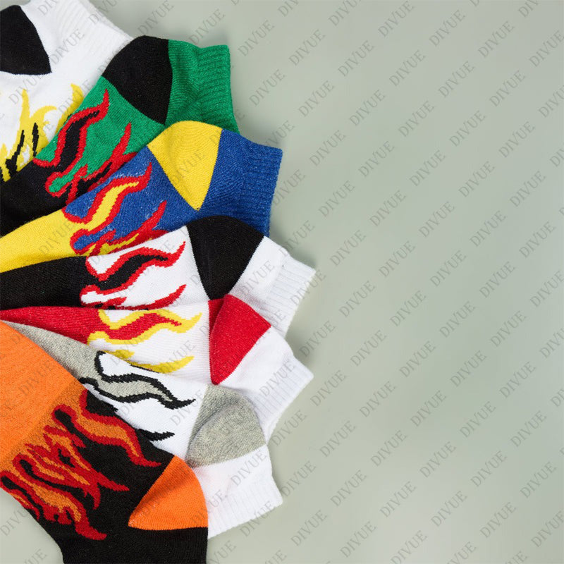 Unisex Fire Design Ankle Length Cotton Socks