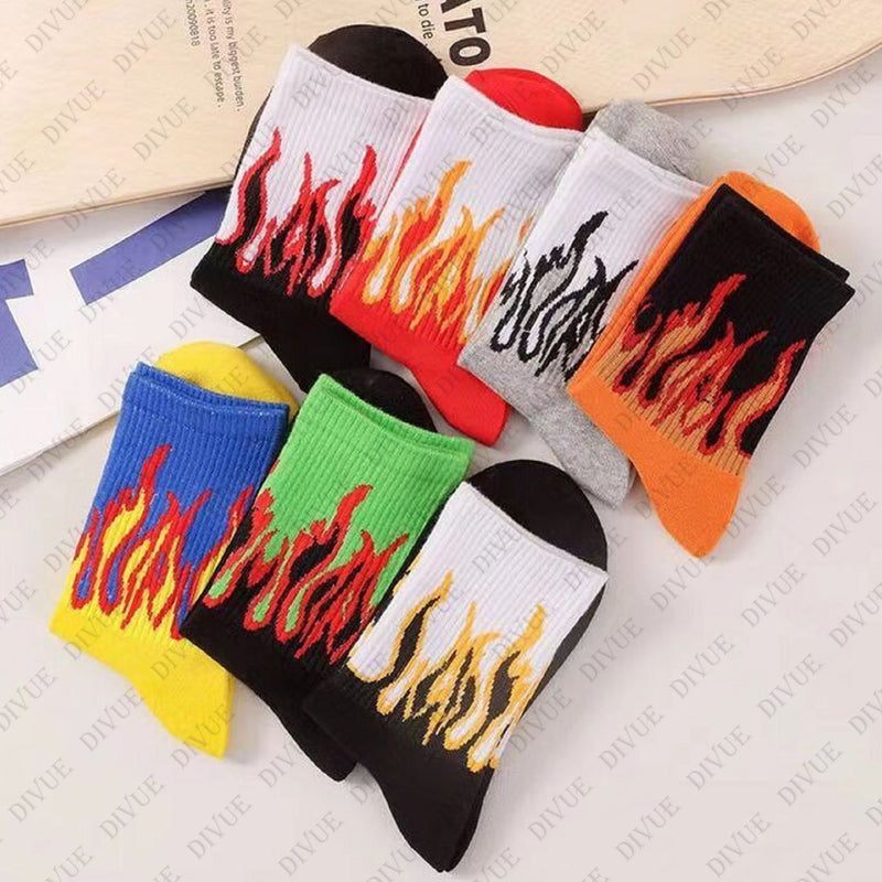 Premium crew length socks for unisex with fire design