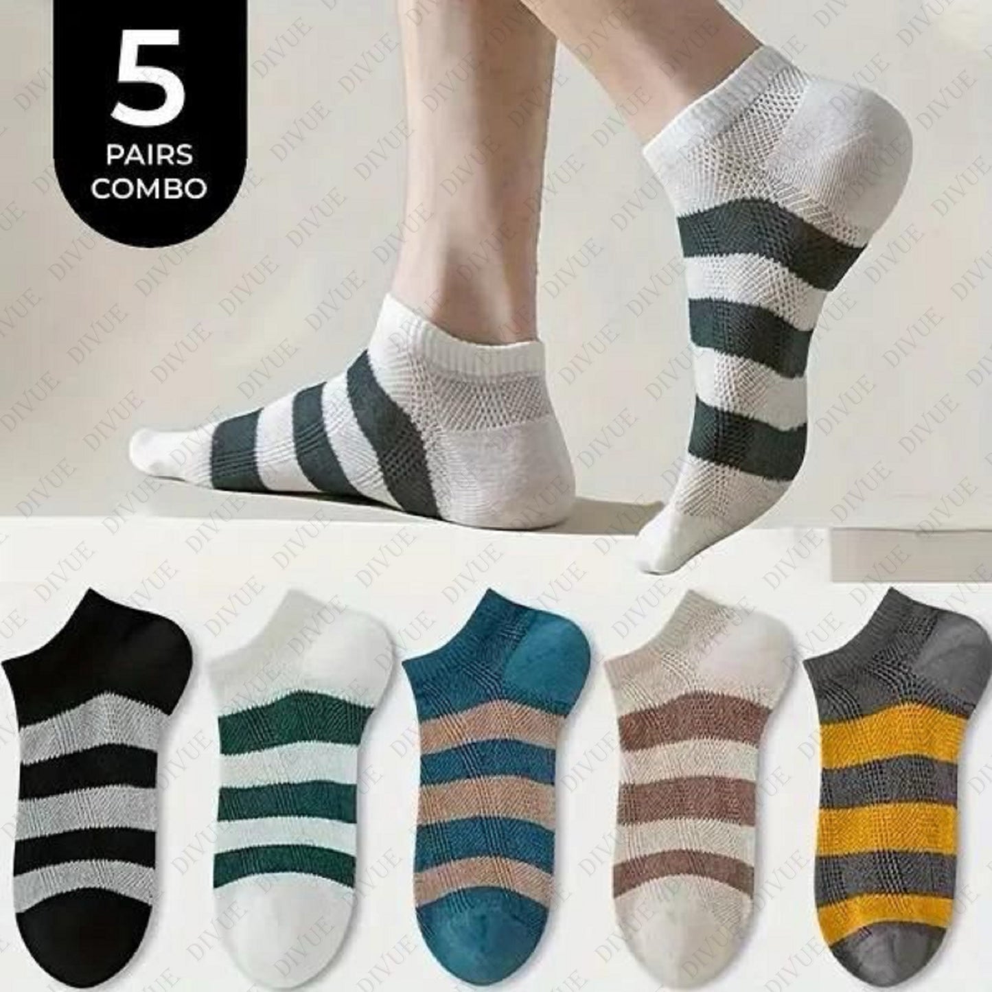 Premium Ankle Length Socks Color Stripe Design