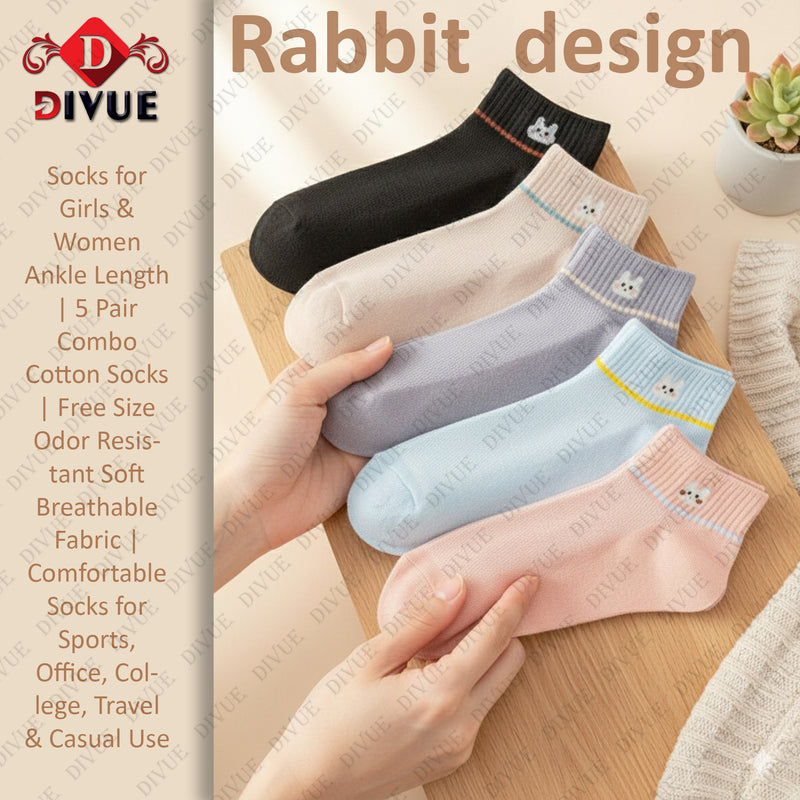 Premium Cute Rabbit Knit Design Ankle Length Socks for Girls and Women