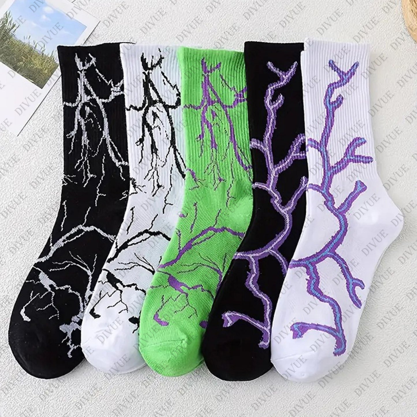 Premium Crew Length Socks Pack of 5 for Men & Women | Lightning Design