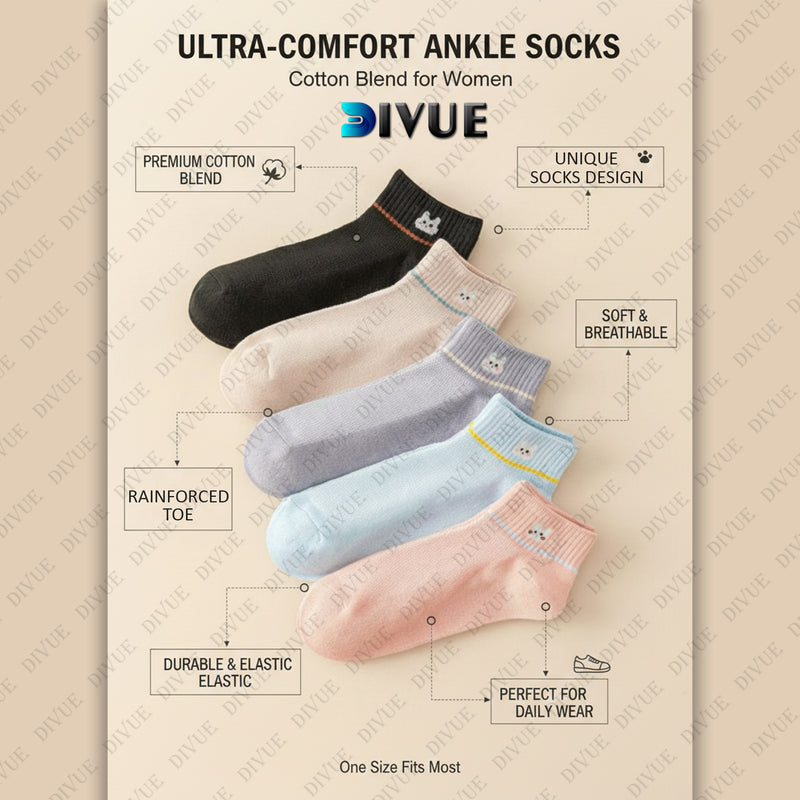 Premium Cute Rabbit Knit Design Ankle Length Socks for Girls and Women