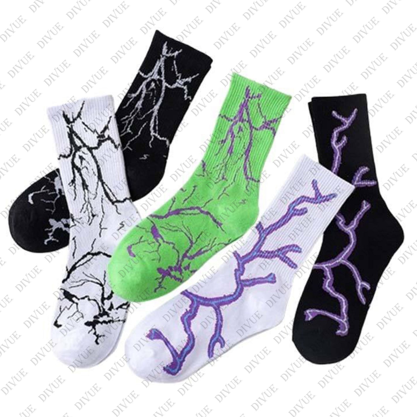 Premium Crew Length Socks Pack of 5 for Men & Women | Lightning Design