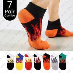 Unisex Fire Design Ankle Length Cotton Socks