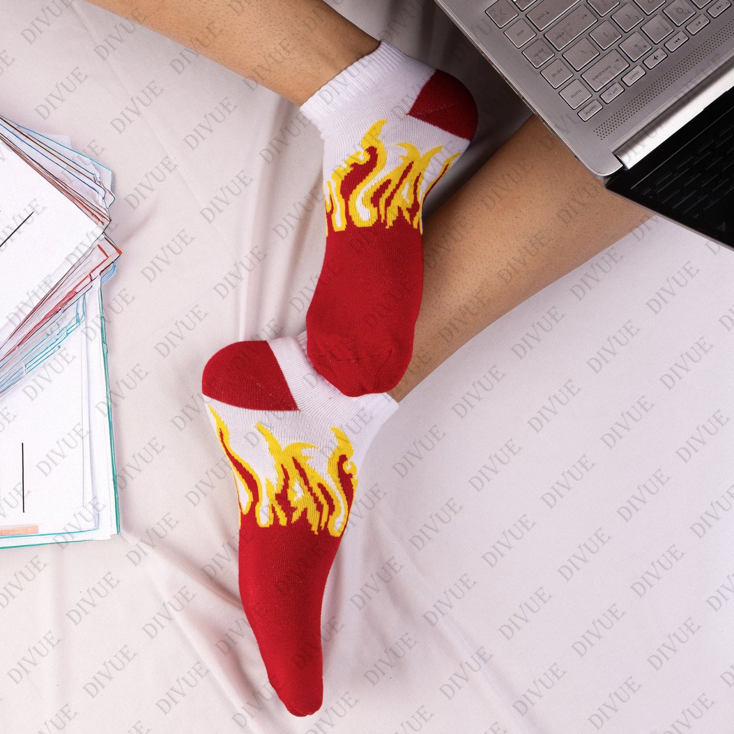 Unisex Fire Design Ankle Length Cotton Socks