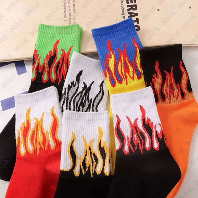 Premium crew length socks for unisex with fire design