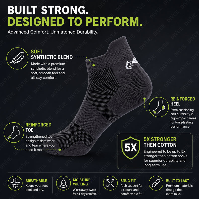 Premium Ankle Length Socks for Men & Women | 5X Stronger Than Cotton