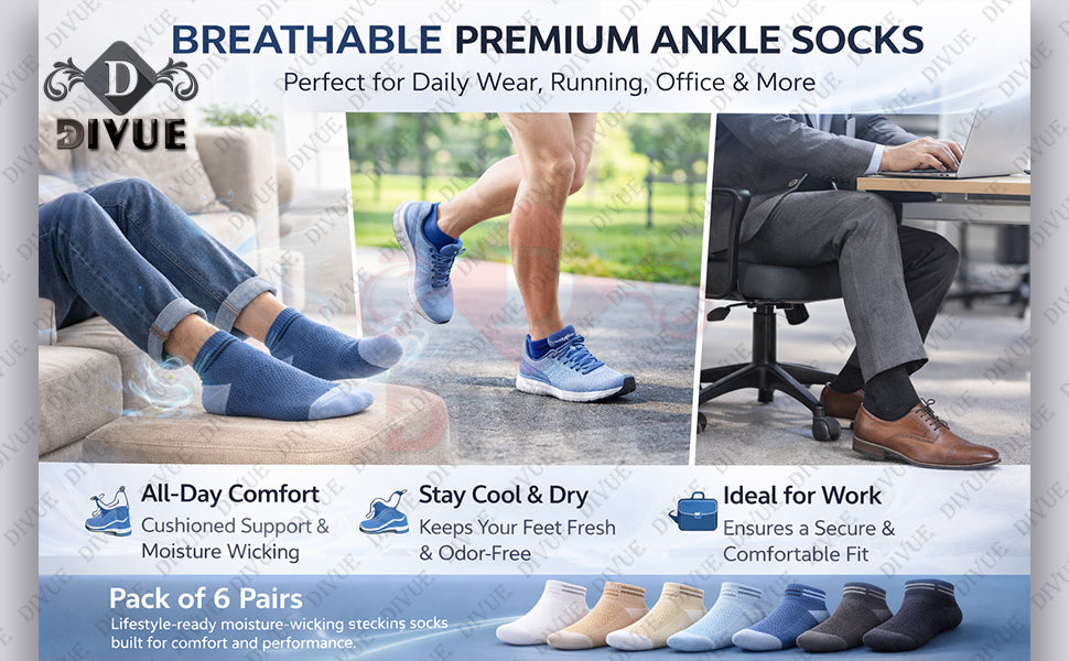 Premium Cotton Ankle Socks for Men & Women (Pack of 6) – Breathable & Anti-Odor