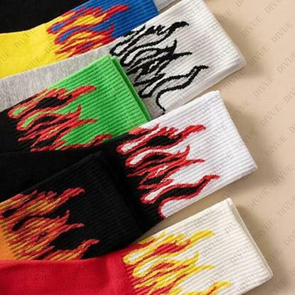 Premium crew length socks for unisex with fire design