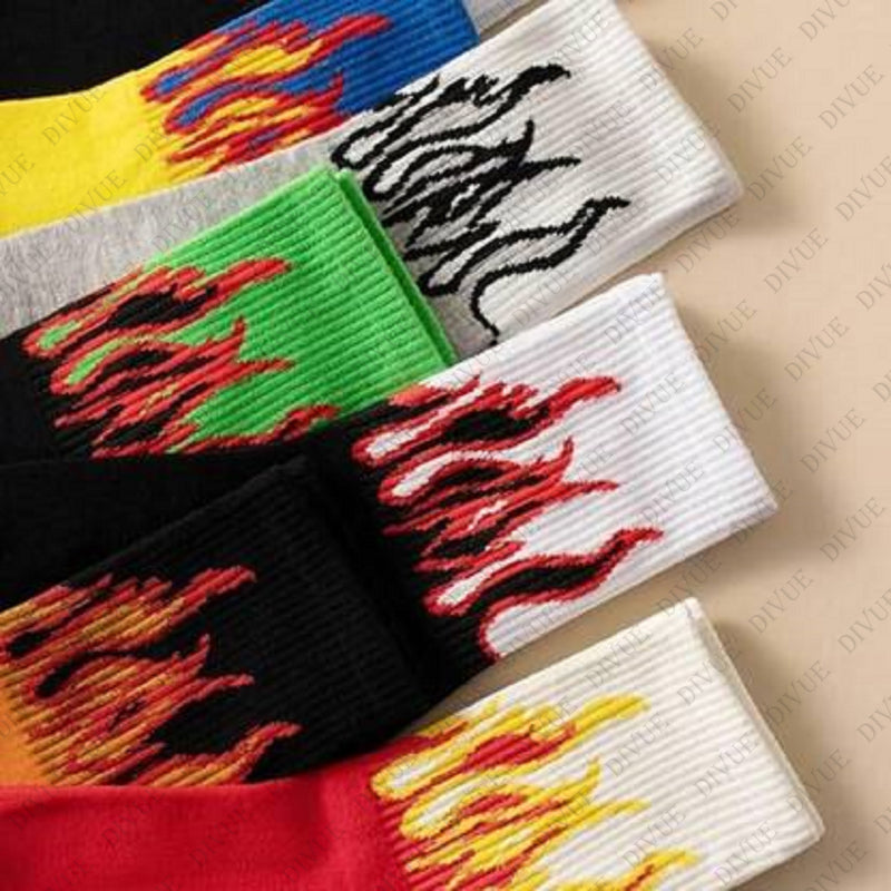 Premium crew length socks for unisex with fire design