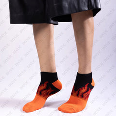 Unisex Fire Design Ankle Length Cotton Socks