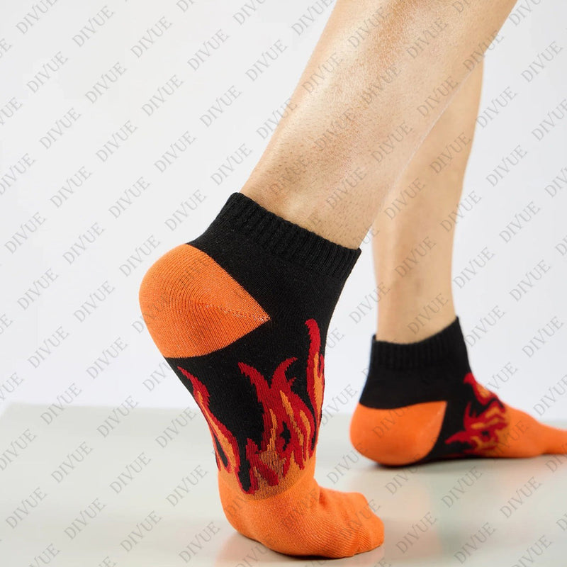 Unisex Fire Design Ankle Length Cotton Socks