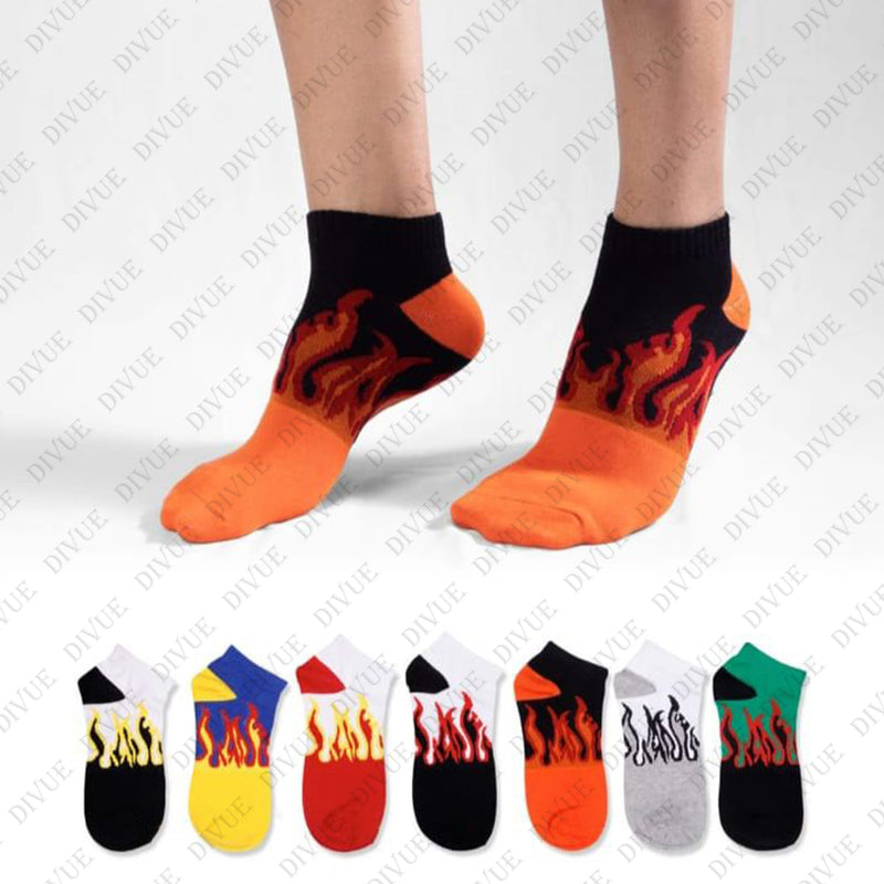 Unisex Fire Design Ankle Length Cotton Socks