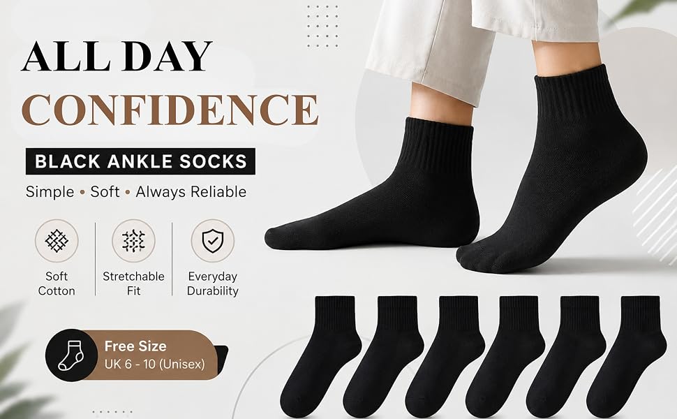 Premium Regular Ankle Length Socks Black Color – Odor-Free Cotton Socks for Men & Women – Unisex
