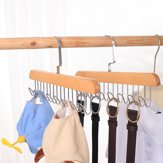 Multifunctional Wood Hanger Closet Lingerie Belt Scarf Tie Storage Foldable Hooks Hangers