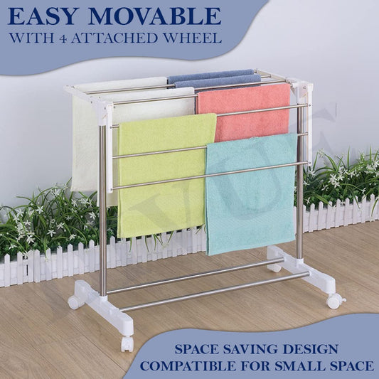 Stainless Steel Foldable and Movable with Inbuilt Wheel for Clothe Drying Rack