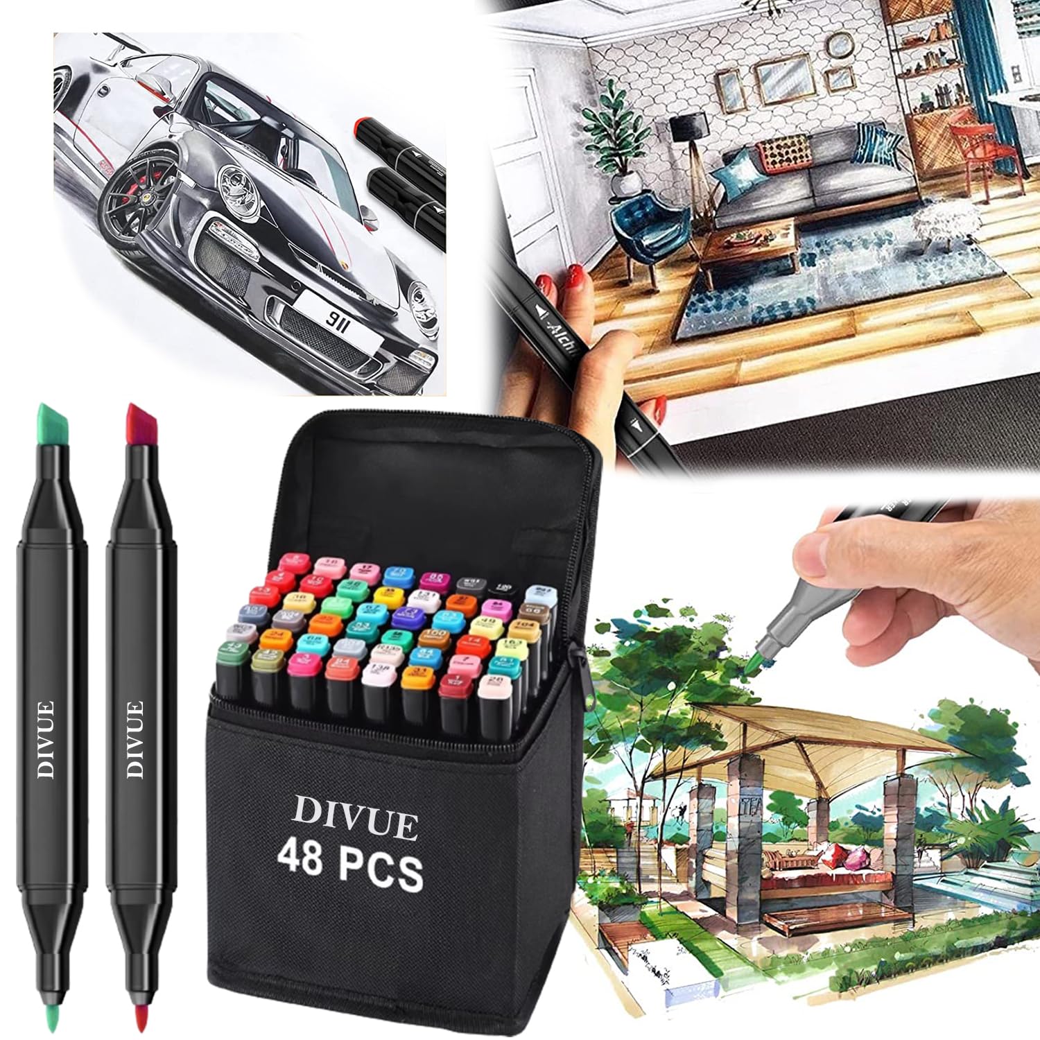Dual Tip Markers Drawing Pens, Artist Markers Coloring Pens, for Adults  Children Marking Drawing Sketching, 24 Colors : : Home & Kitchen