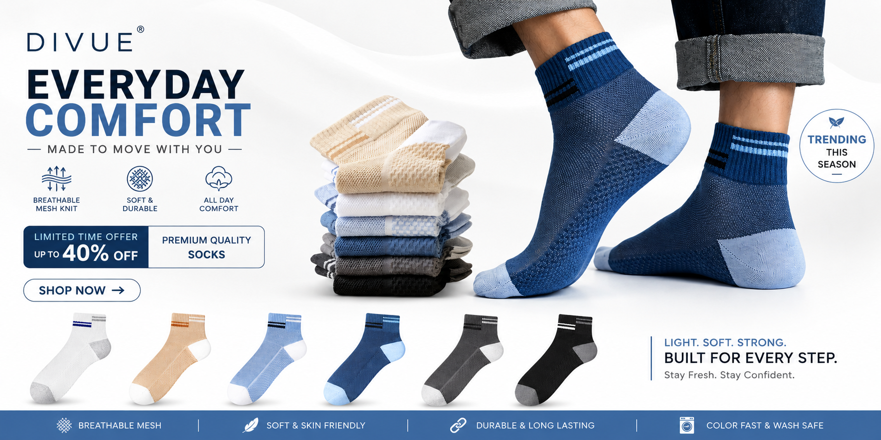 Premium Ankle Length Socks for Men & Women | 5X Stronger Than Cotton