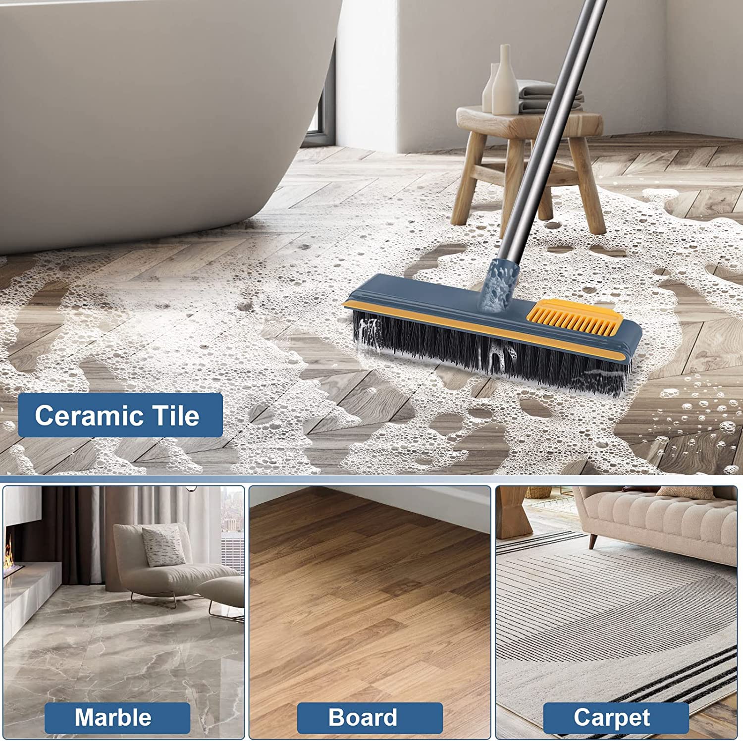 V Head Floor Brush Floor Groove Broom Floor Joint Brush Ceramic Tile  Rotation Removable Multi-Purpose